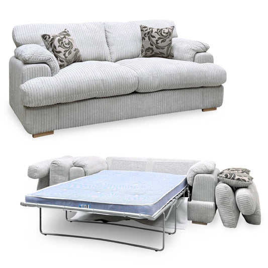 ‘Celine’ Mink and Mocha Celine Jumbo Cord Fabric 3 Seater Formal Back Deluxe Sofa Bed