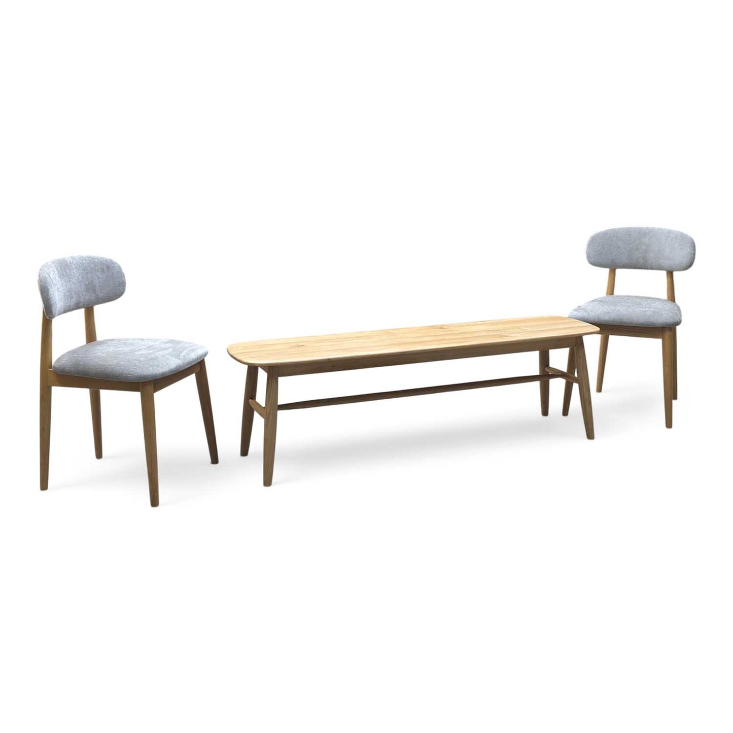 ‘Stockholm' Light Oak Solid Oak 150cm Dining Bench + 2 Dining Chairs