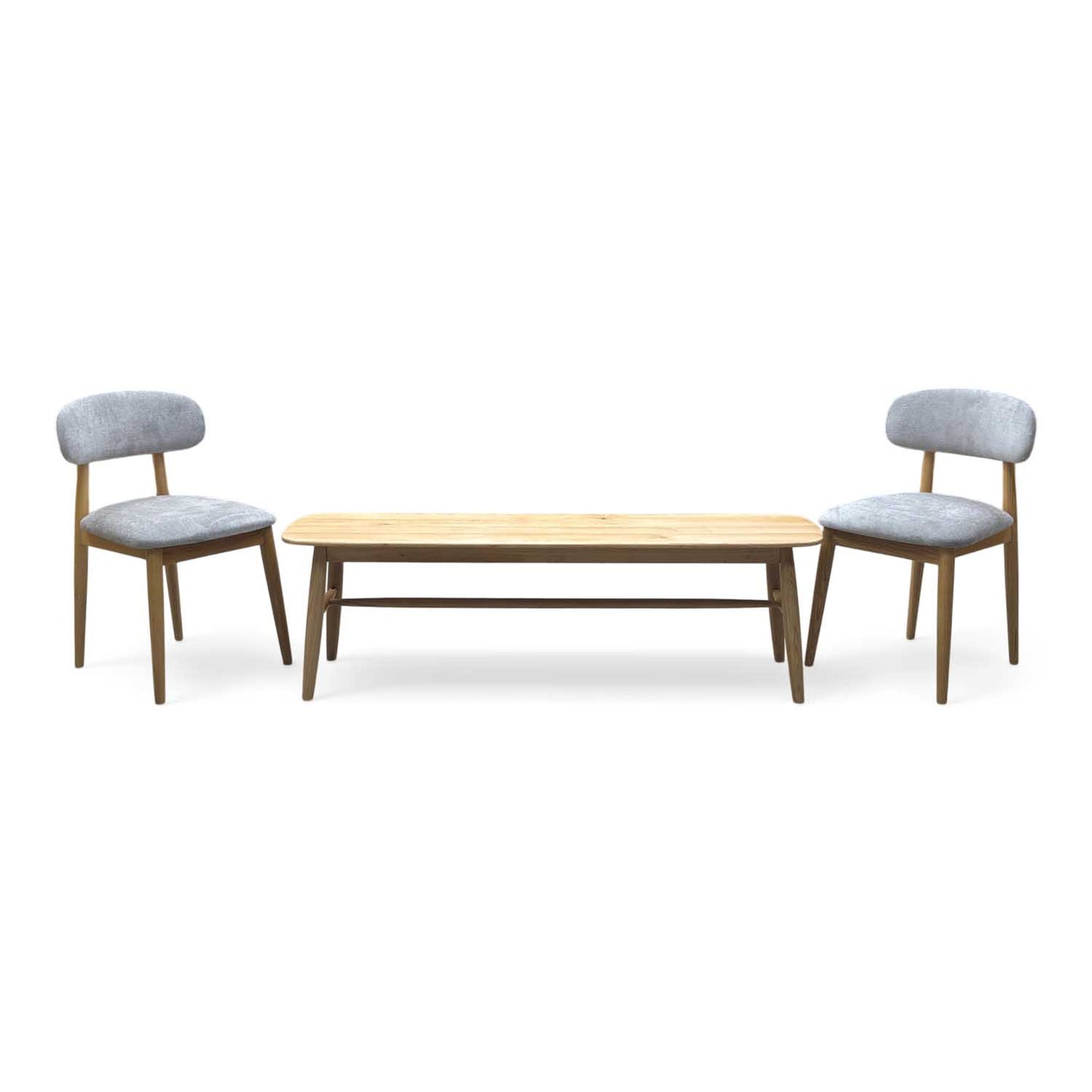 ‘Stockholm' Light Oak Solid Oak 150cm Dining Bench + 2 Dining Chairs
