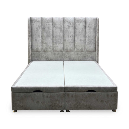 Artisan Collection ‘Ryo’ Daytona Stone Grey Velvet Fabric High Floor Standing Headboard + Double End Lift Ottoman Divan Base - Double