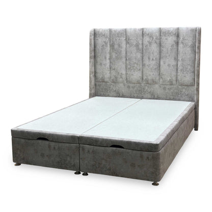 Artisan Collection ‘Ryo’ Daytona Stone Grey Velvet Fabric High Floor Standing Headboard + Double End Lift Ottoman Divan Base - Double