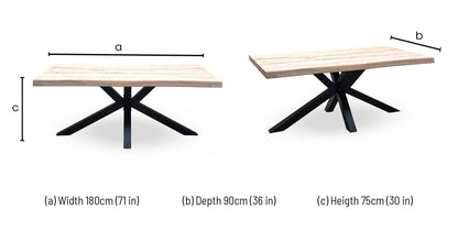 Bodahl 'Njord' 1 Oil Solid Oak Raw Edge Compact 180cm Dining Table with Metal Star Base