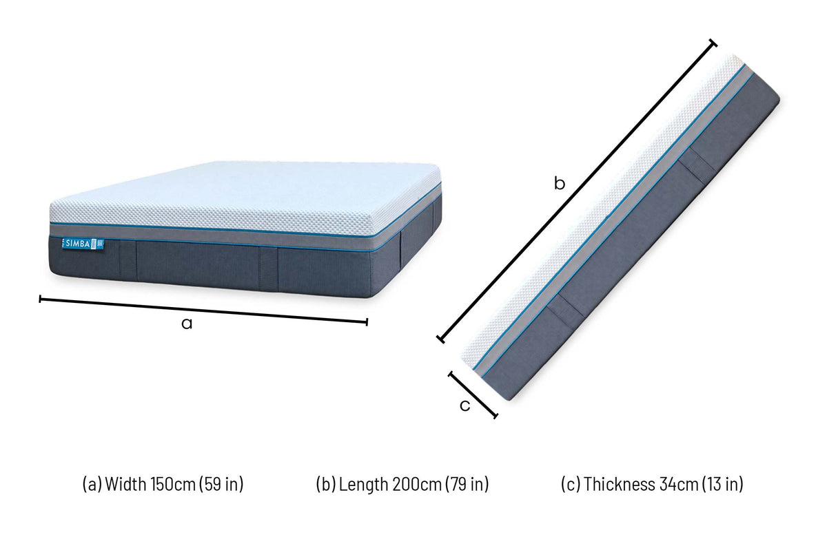 Simba Ultra Hybrid 7300 king mattress dimensions: width 150cm, length 200cm, thickness 34cm