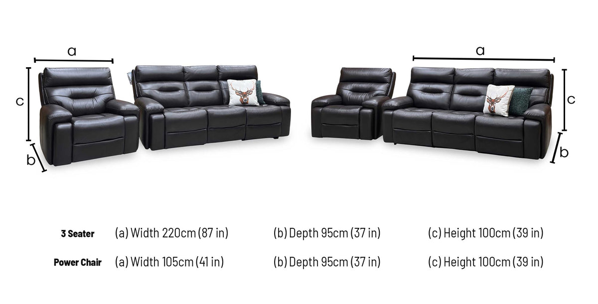 ‘Cinemax’ Lx-6413 Espresso Brown Leather 3 Seater 3 Cushion Power Recliner Sofa with Power Headrests + Chair