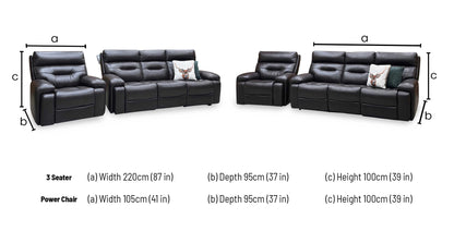 ‘Cinemax’ Lx-6413 Espresso Brown Leather 3 Seater 3 Cushion Power Recliner Sofa with Power Headrests + Chair