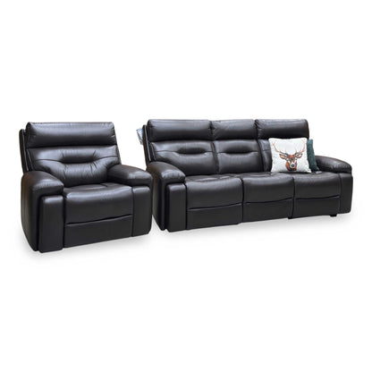 ‘Cinemax’ Lx-6413 Espresso Brown Leather 3 Seater 3 Cushion Power Recliner Sofa with Power Headrests + Chair