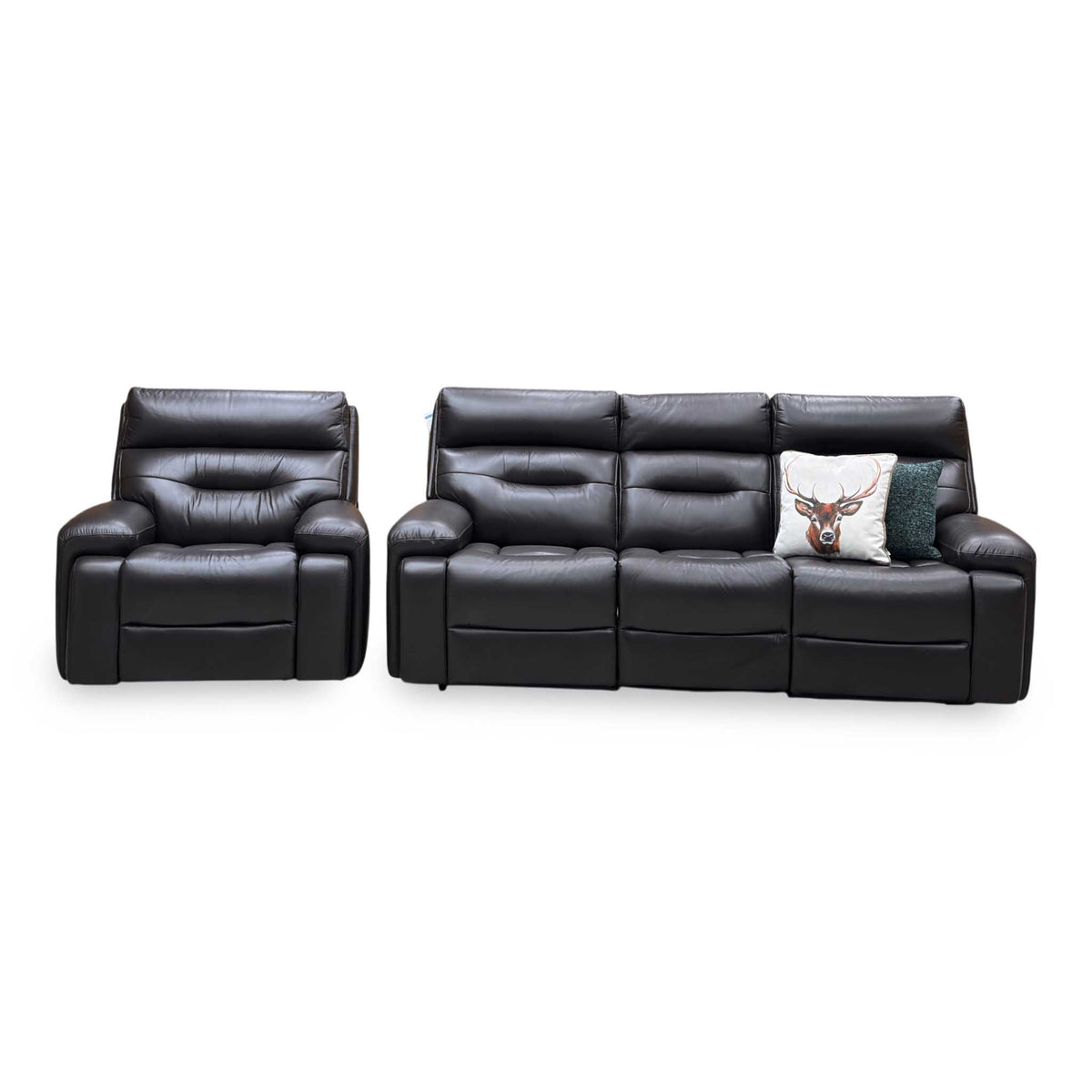 ‘Cinemax’ Lx-6413 Espresso Brown Leather 3 Seater 3 Cushion Power Recliner Sofa with Power Headrests + Chair