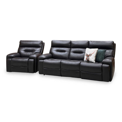 ‘Cinemax’ Lx-6413 Espresso Brown Leather 3 Seater 3 Cushion Power Recliner Sofa with Power Headrests + Chair