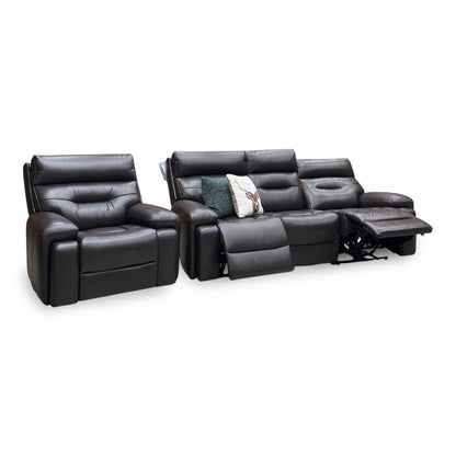 ‘Cinemax’ Lx-6413 Espresso Brown Leather 3 Seater 3 Cushion Power Recliner Sofa with Power Headrests + Chair