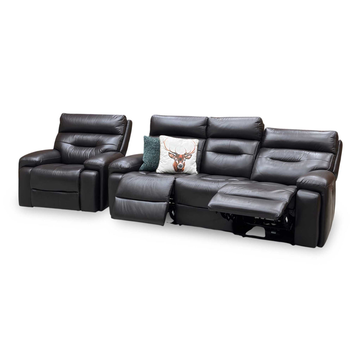‘Cinemax’ Lx-6413 Espresso Brown Leather 3 Seater 3 Cushion Power Recliner Sofa with Power Headrests + Chair