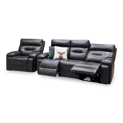 ‘Cinemax’ Lx-6413 Espresso Brown Leather 3 Seater 3 Cushion Power Recliner Sofa with Power Headrests + Chair