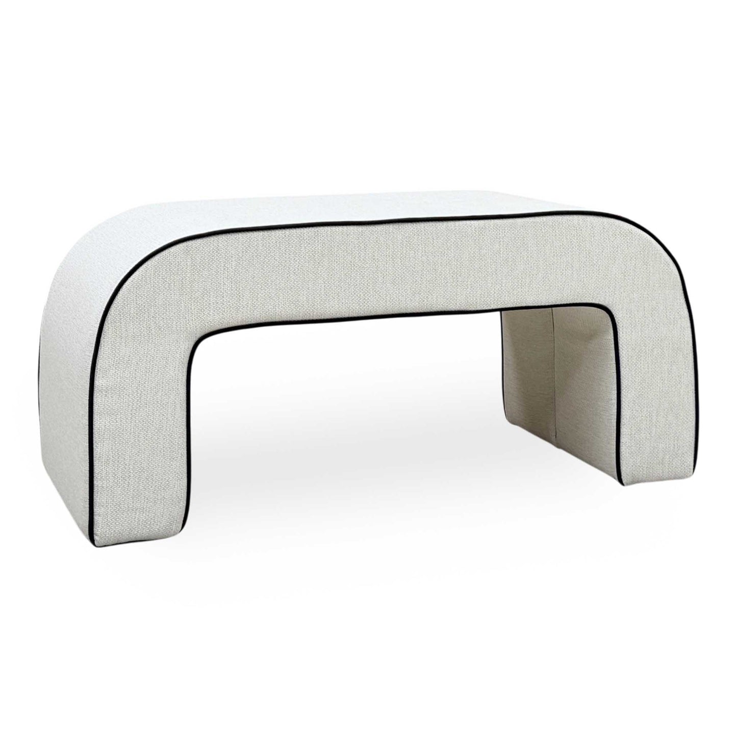 ‘Demure' Natural Demure Textured and Velvet Fabric Banquette Footstool