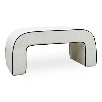 ‘Demure' Natural Demure Textured and Velvet Fabric Banquette Footstool