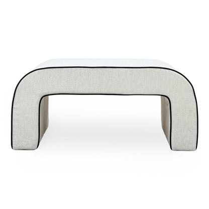 ‘Demure' Natural Demure Textured and Velvet Fabric Banquette Footstool