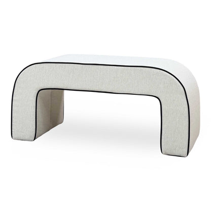 ‘Demure' Natural Demure Textured and Velvet Fabric Banquette Footstool