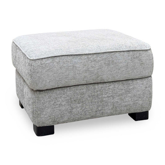 Elora mink hopsack woven fabric small storage footstool, angled from the left with dark block feet