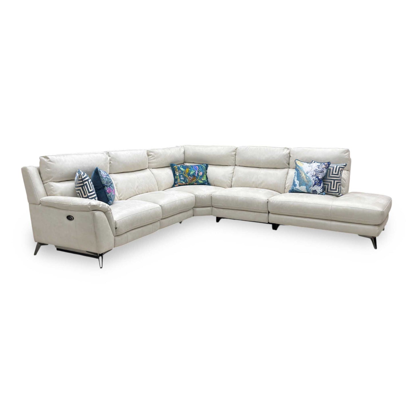 ‘Contempo’ Bfa-Ori-R11 Cream Suede Fabric Right Hand Facing Corner Chaise End Sofa + Power Recliner Armless Unit