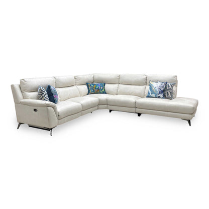 ‘Contempo’ Bfa-Ori-R11 Cream Suede Fabric Right Hand Facing Corner Chaise End Sofa + Power Recliner Armless Unit