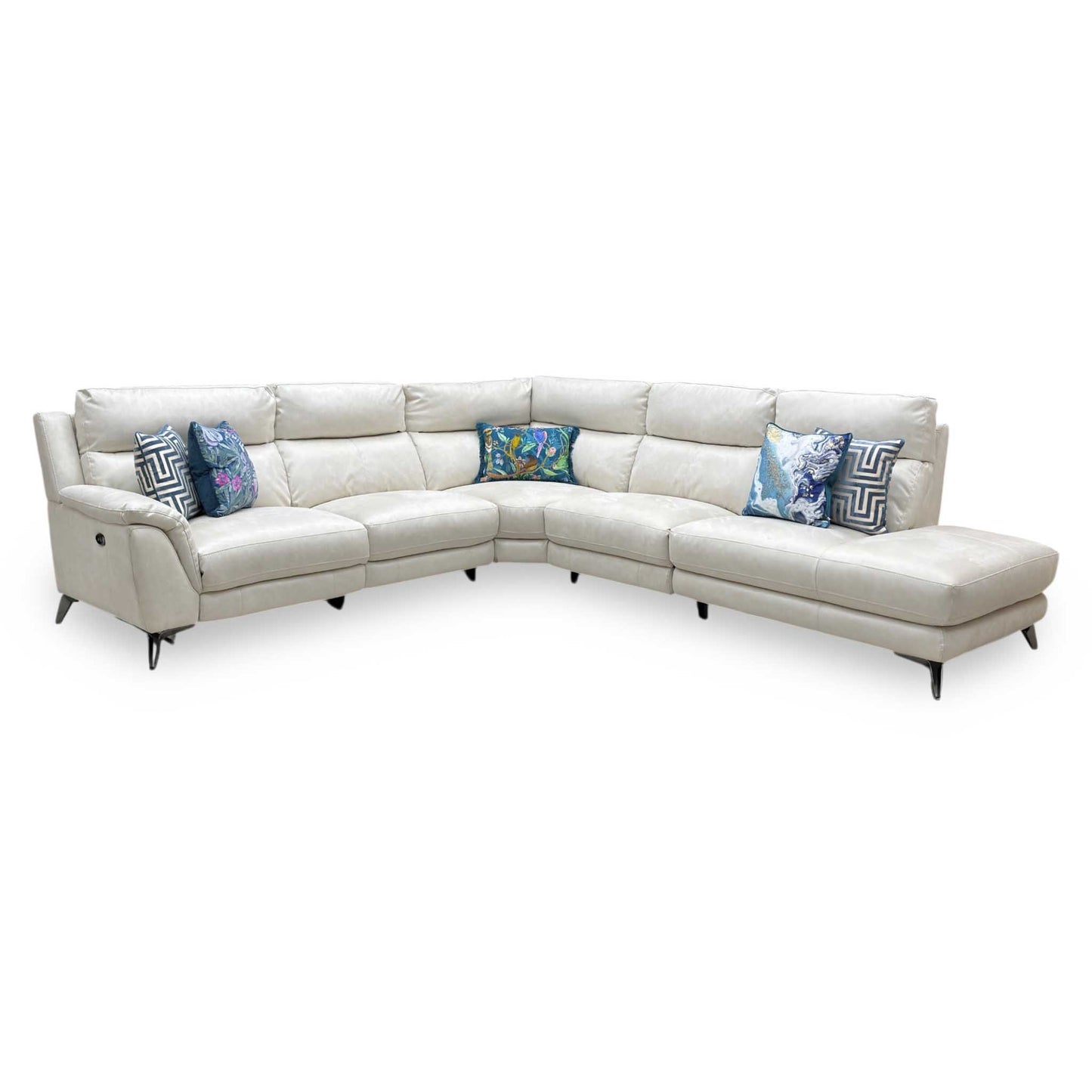 ‘Contempo’ Bfa-Ori-R11 Cream Suede Fabric Right Hand Facing Corner Chaise End Sofa + Power Recliner Armless Unit