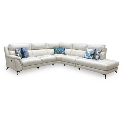 ‘Contempo’ Bfa-Ori-R11 Cream Suede Fabric Right Hand Facing Corner Chaise End Sofa + Power Recliner Armless Unit