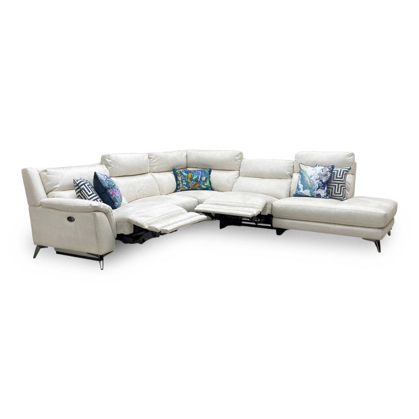 ‘Contempo’ Bfa-Ori-R11 Cream Suede Fabric Right Hand Facing Corner Chaise End Sofa + Power Recliner Armless Unit