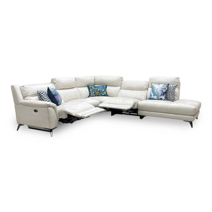 ‘Contempo’ Bfa-Ori-R11 Cream Suede Fabric Right Hand Facing Corner Chaise End Sofa + Power Recliner Armless Unit