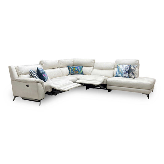 ‘Contempo’ Bfa-Ori-R11 Cream Suede Fabric Right Hand Facing Corner Chaise End Sofa + Power Recliner Armless Unit