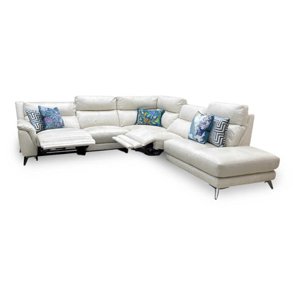 ‘Contempo’ Bfa-Ori-R11 Cream Suede Fabric Right Hand Facing Corner Chaise End Sofa + Power Recliner Armless Unit