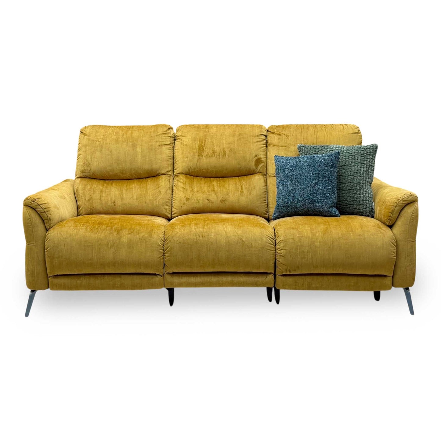‘Daytona’ 52002 Heritage Saffron Yellow Velvet Fabric 3 Seater Power Recliner Sofa with Drinks Holder and Built-in Bluetooth Speaker