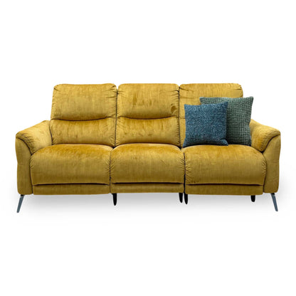 ‘Daytona’ 52002 Heritage Saffron Yellow Velvet Fabric 3 Seater Power Recliner Sofa with Drinks Holder and Built-in Bluetooth Speaker
