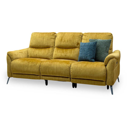 ‘Daytona’ 52002 Heritage Saffron Yellow Velvet Fabric 3 Seater Power Recliner Sofa with Drinks Holder and Built-in Bluetooth Speaker