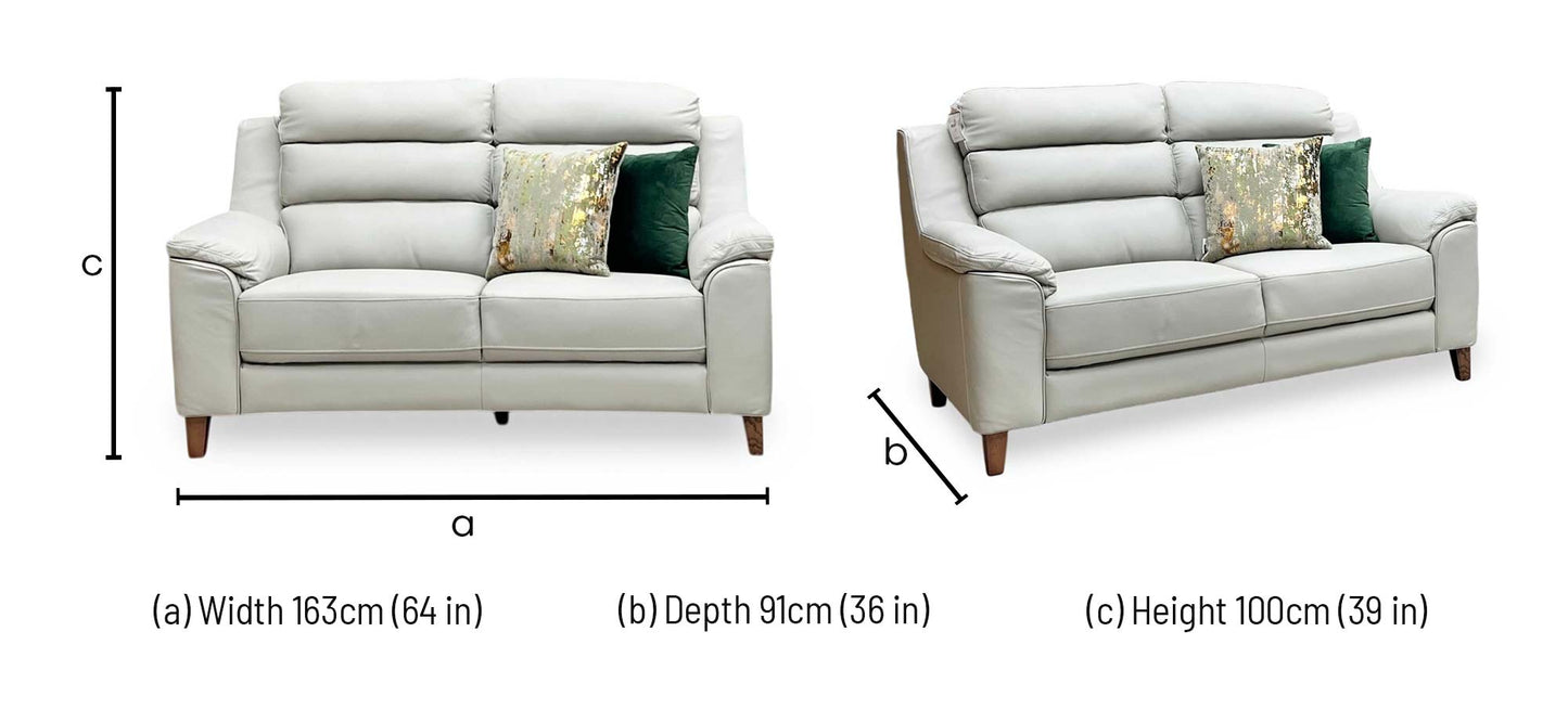 ‘Preston’ Pearl Grey Real Leather 2 Seater Sofa