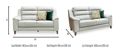 ‘Preston’ Pearl Grey Real Leather 2 Seater Sofa