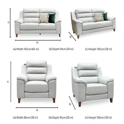 ‘Preston’ Pearl Grey Real Leather 2 Seater + Armchair Sofa Set