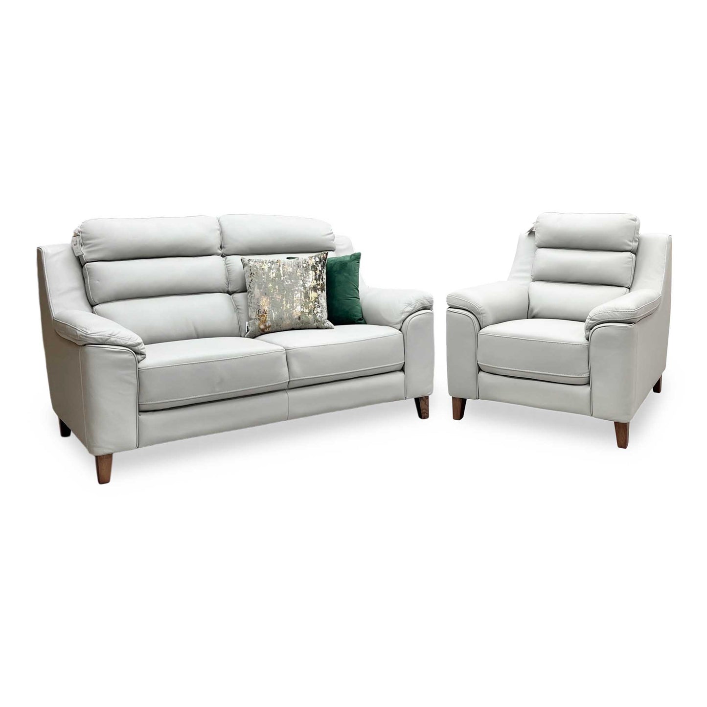 ‘Preston’ Pearl Grey Real Leather 2 Seater + Armchair Sofa Set