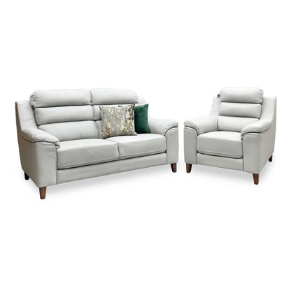 ‘Preston’ Pearl Grey Real Leather 2 Seater + Armchair Sofa Set