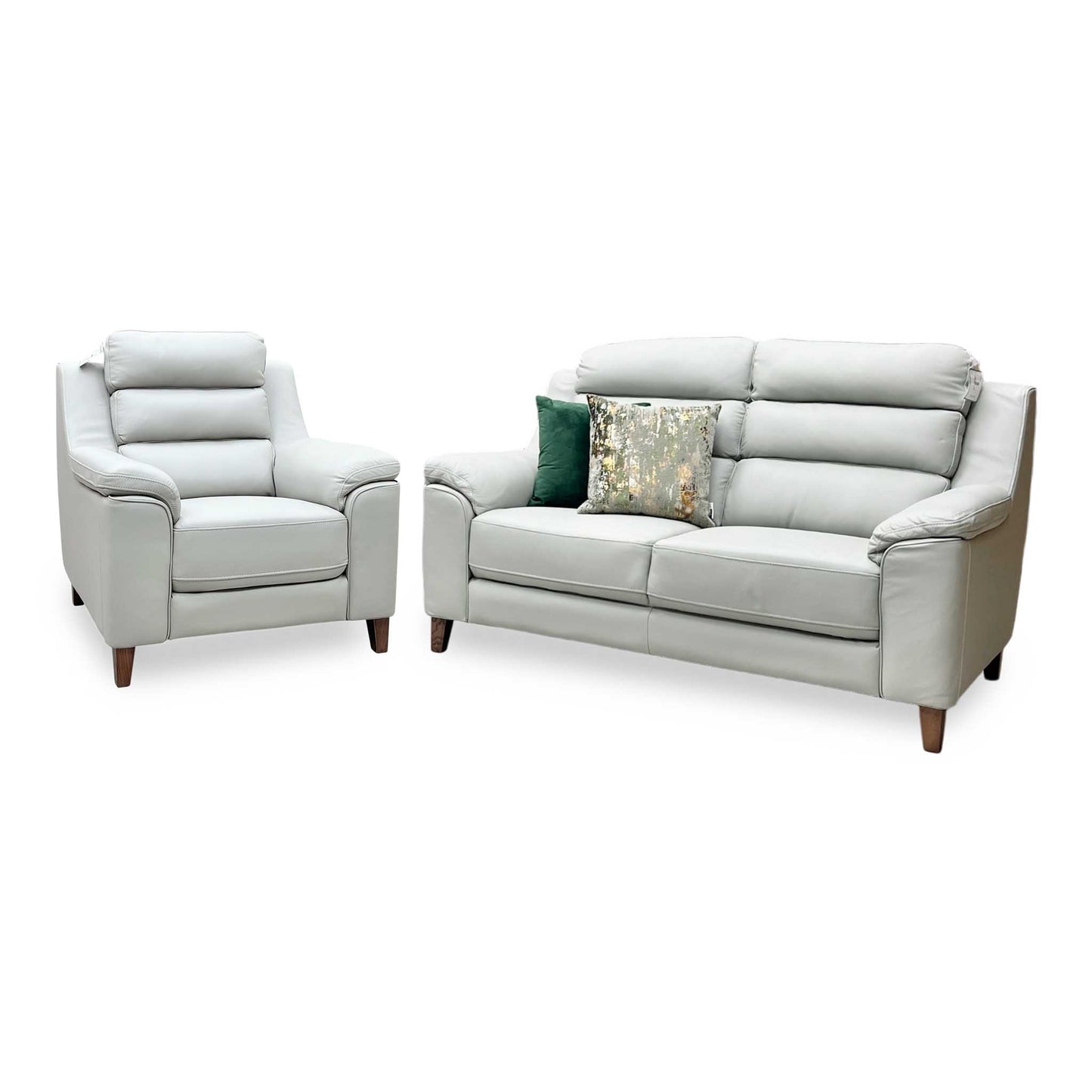 ‘Preston’ Pearl Grey Real Leather 2 Seater + Armchair Sofa Set