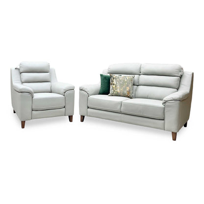 ‘Preston’ Pearl Grey Real Leather 2 Seater + Armchair Sofa Set