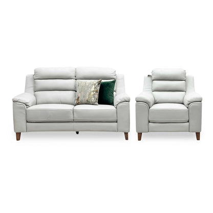 ‘Preston’ Pearl Grey Real Leather 2 Seater + Armchair Sofa Set
