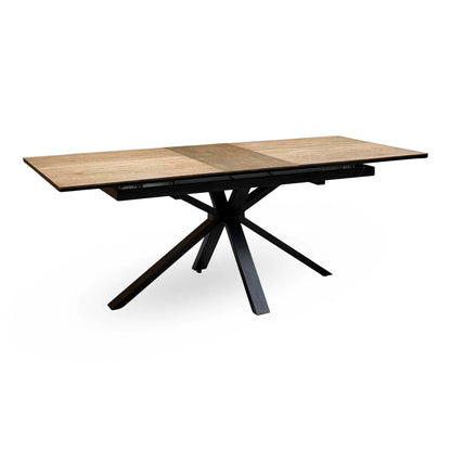 'Jupiter' Dark Oak 160cm Pop Up Extending Dining Table +  Grey Faux Leather Swivel Chairs Set of 6