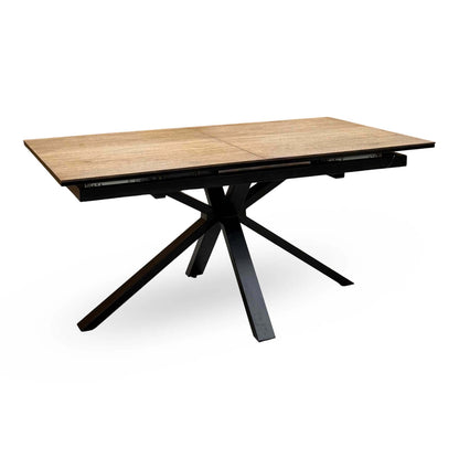'Jupiter' Dark Oak 160cm Pop Up Extending Dining Table +  Grey Faux Leather Swivel Chairs Set of 6