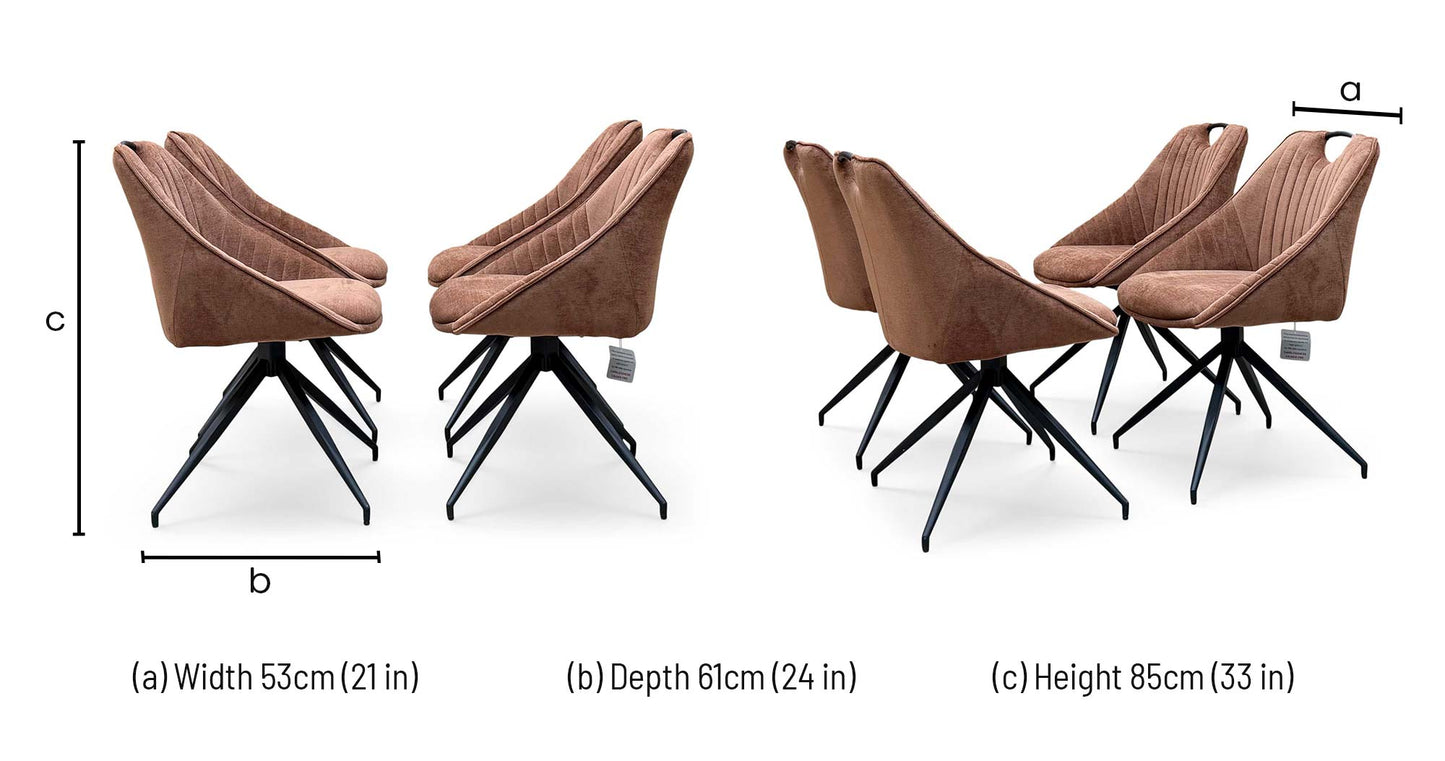 ‘Jai’ Rust Orange Fabric Set of 4 Swivel Dining Chairs
