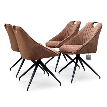 ‘Jai’ Rust Orange Fabric Set of 4 Swivel Dining Chairs