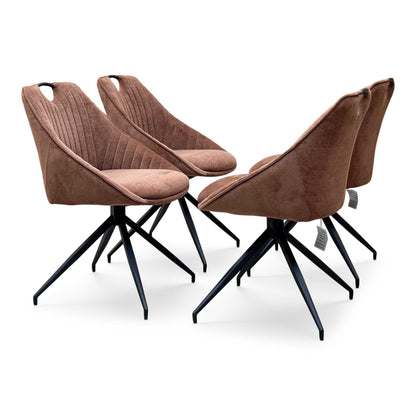 ‘Jai’ Rust Orange Fabric Set of 4 Swivel Dining Chairs