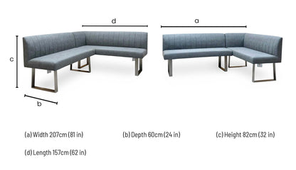 ‘Grigio’ Grey Fabric Left Hand Facing Corner Dining Bench