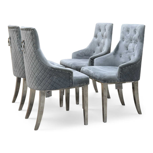 ‘Dolce’ Silver Velvet Fabric Set of 4 Dining Chairs