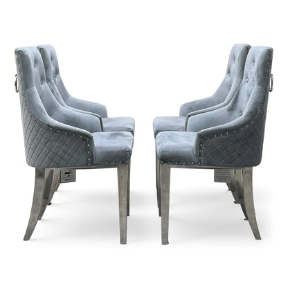 ‘Dolce’ Silver Velvet Fabric Set of 4 Dining Chairs
