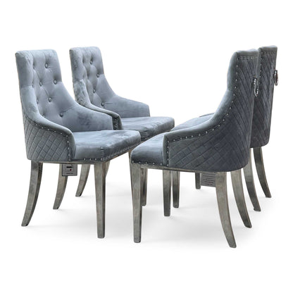 ‘Dolce’ Silver Velvet Fabric Set of 4 Dining Chairs