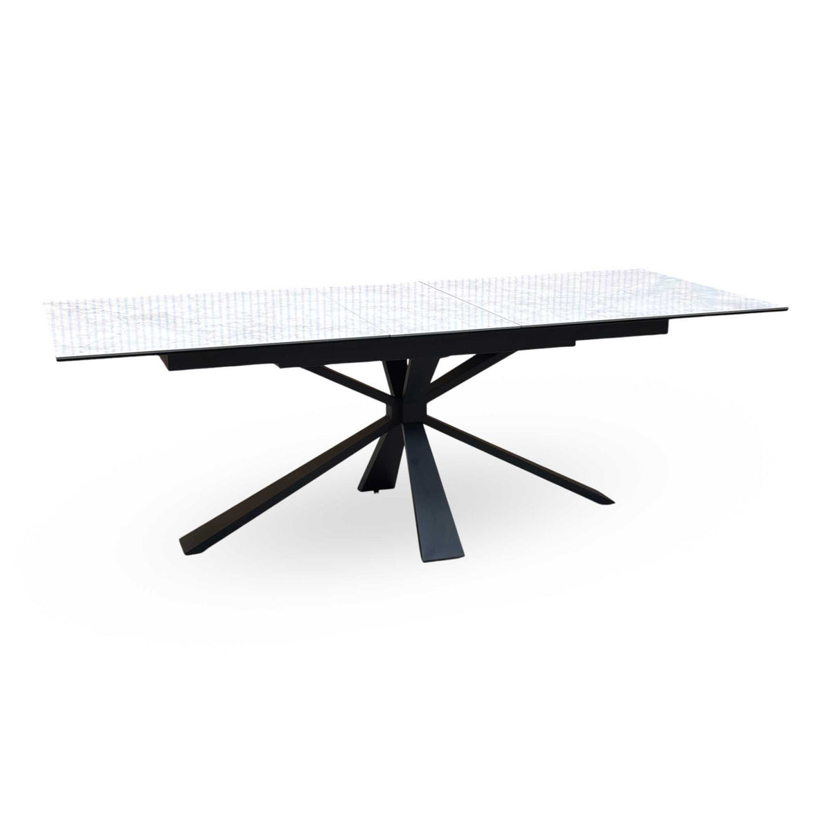 'Crete' Ceramic Top 180cm Large Extending Dining Table with Silver Fabric Set of 6 Swivel Dining Chairs