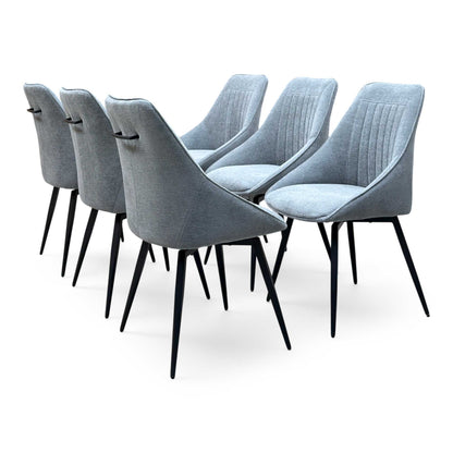 'Crete' Ceramic Top 180cm Large Extending Dining Table with Silver Fabric Set of 6 Swivel Dining Chairs